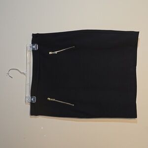 Womens Michael Kors Black Pencil Skirt Gold Zipper Pockets Zip Closure Size 10